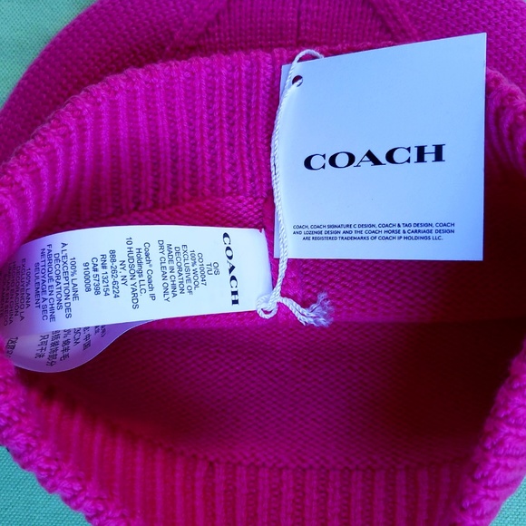 COACH REXY PATCH MERINO WOOL BEANIE:NWT  HYACINTH PINK - Picture 4 of 5